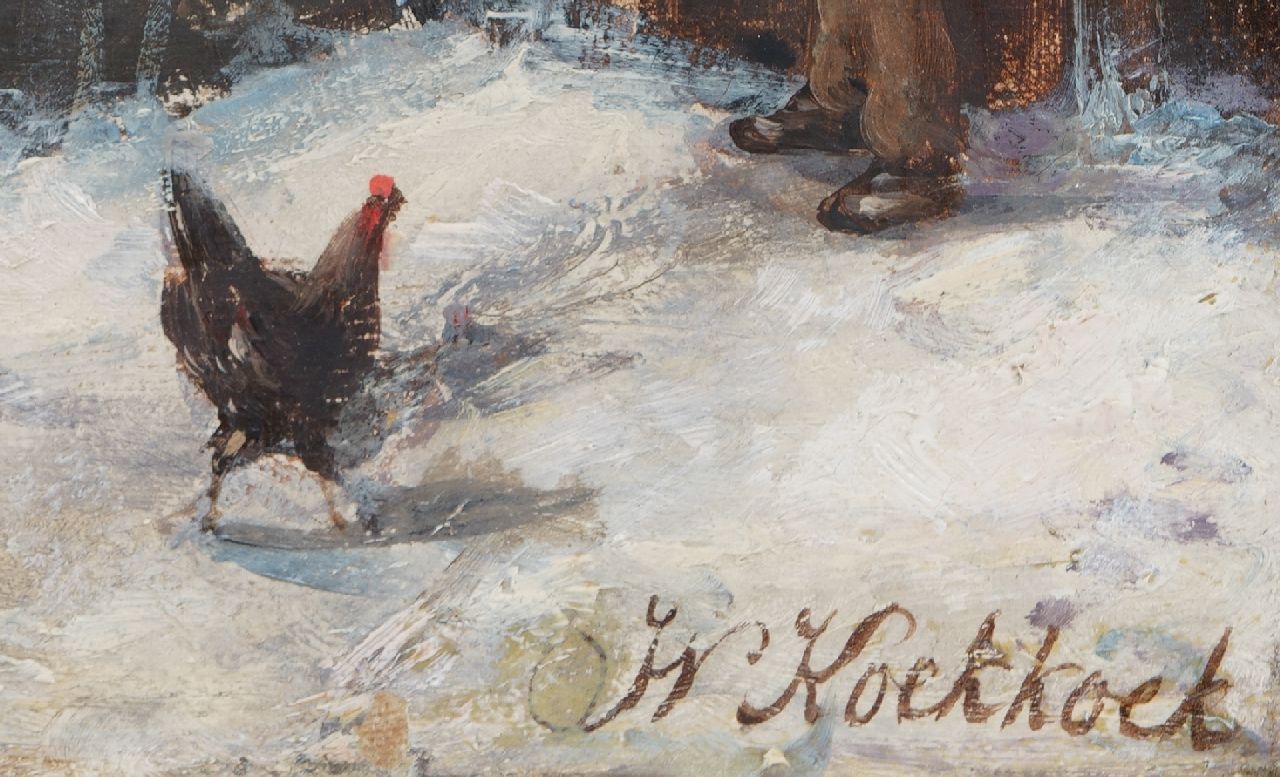 Willem Koekkoek signaturen Bedrijvig straatje in de sneeuw