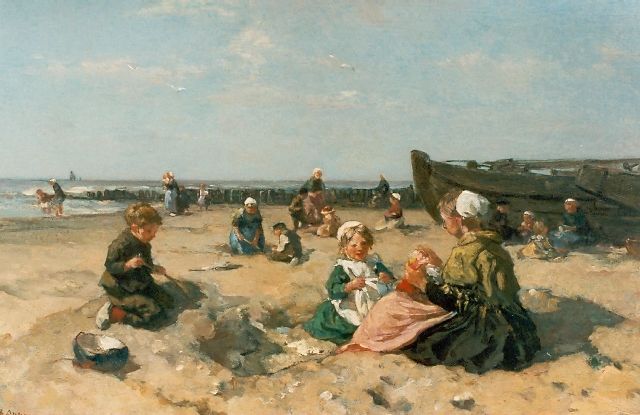 Akkeringa J.E.H.  | Children playing on the beach, oil on canvas 53.0 x 80.0 cm, signed l.l.