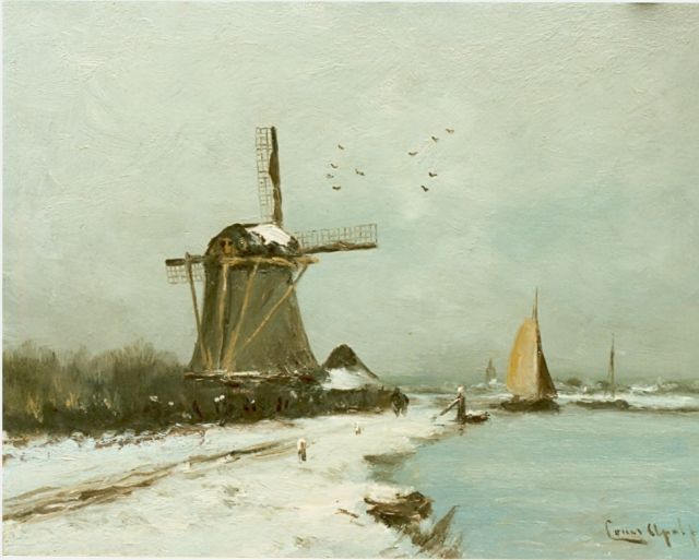 Apol L.F.H.  | A snow-covered polder landscape, oil on panel 27.7 x 36.1 cm, signed l.r.