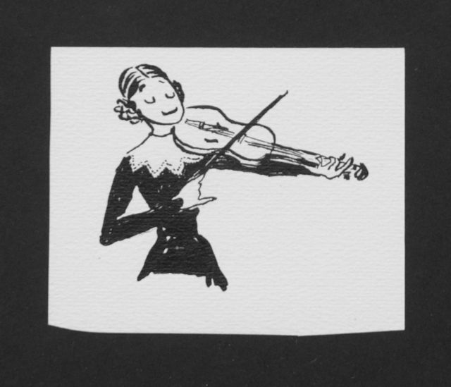 Oranje-Nassau (Prinses Beatrix) B.W.A. van | Violinist, pencil and black ink on paper 9.7 x 7.6 cm, executed August 1960