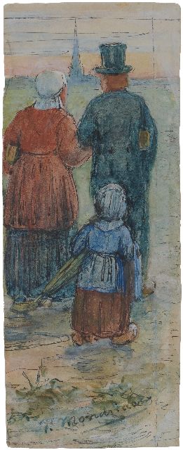 Mondriaan P.C.  | On their way to the Catholic Jacobuskerk, Winterswijk, watercolour on paper 15.2 x 6.0 cm, signed l.c. and ummer 1901; private coll. not for sale