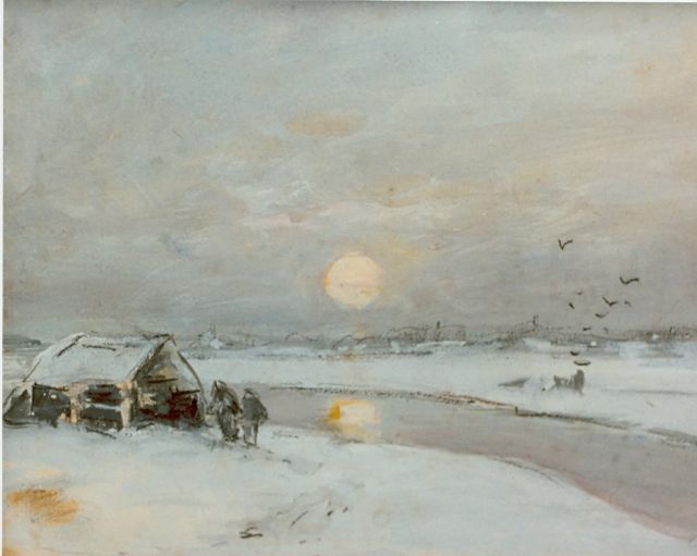 Apol L.F.H.  | Frozen canal at sunset, watercolour on paper 16.5 x 21.0 cm, signed l.l.
