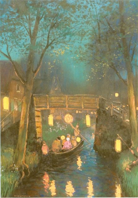 Heijenbrock J.C.H.  | Chinese lantern journey, 'Giethoorn', pastel on canvas 62.0 x 46.0 cm, signed l.l.
