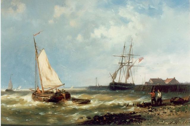Hulk A.  | Sailing boats near the Dutch coast, oil on panel 17.5 x 25.5 cm, signed l.r.