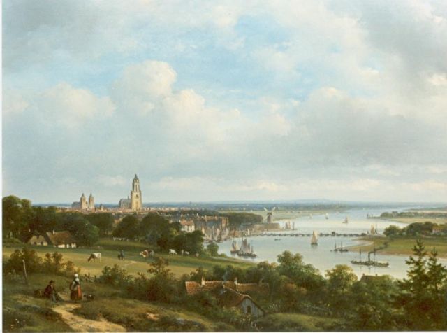 Kleijn L.J.  | View of Arnhem with the river Rhine in the distance, oil on panel 34.7 x 47.0 cm, signed l.l.