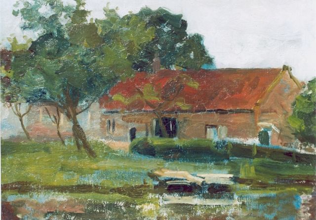 Mondriaan P.C.  | Boerderij aan het water i.o., olieverf op doek op schildersboard 35,5 x 46,0 cm, gesigneerd l.o.