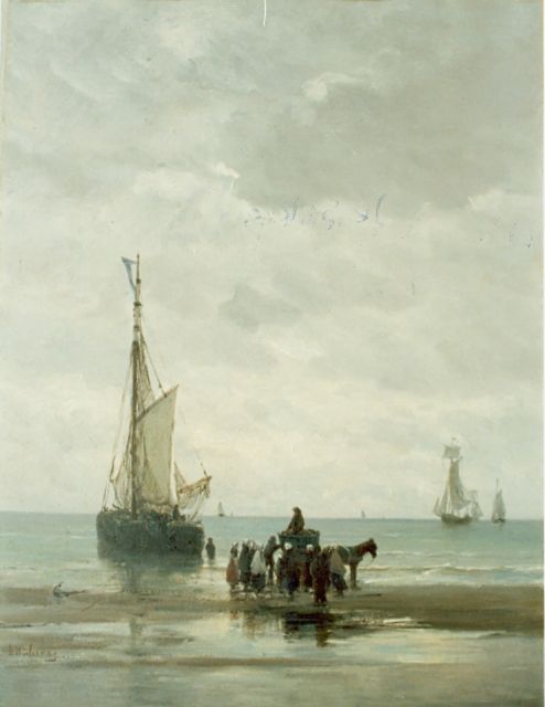 Mesdag H.W.  | Anchored boat, oil on panel 53.5 x 40.6 cm, signed l.l.