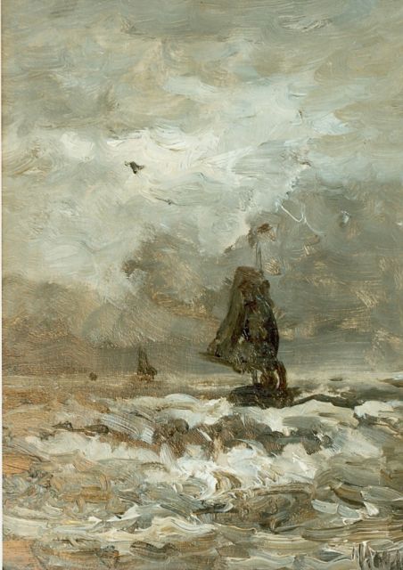 Mesdag H.W.  | Shipping at sea, oil on panel 23.6 x 18.0 cm, signed l.r.