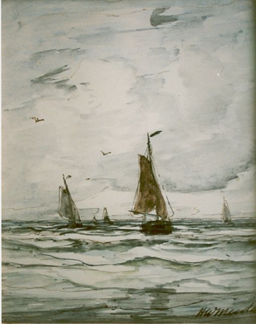 Mesdag H.W.  | Sailing vessels in full sail, watercolour on paper 17.8 x 14.6 cm, signed l.r.