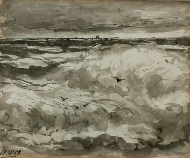 Mesdag H.W.  | Seascape, pen and ink on paper 15.7 x 18.8 cm, signed l.l. with monogram