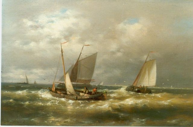 Hulk A.  | Sailing boats in choppy waters, oil on canvas 20.2 x 30.6 cm, signed l.l.