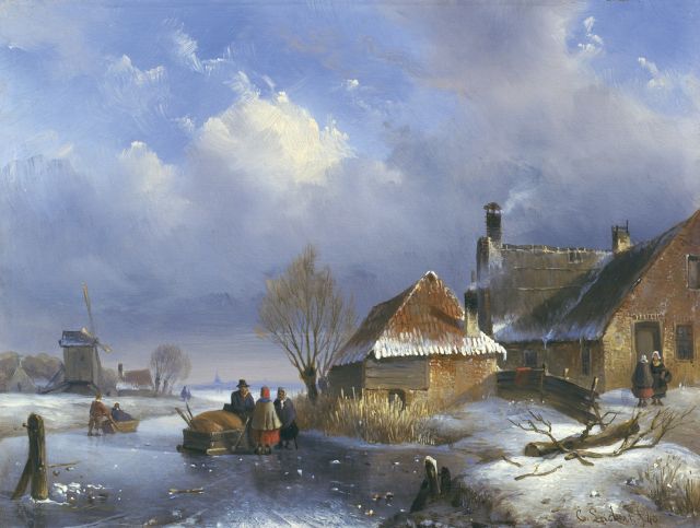 Leickert C.H.J.  | Figures on the ice, oil on panel 18.0 x 24.0 cm, signed l.r.