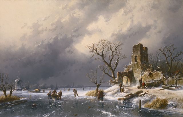 Leickert C.H.J.  | Winter fun, oil on canvas 62.7 x 98.5 cm, signed l.r.