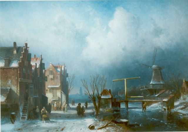 Leickert C.H.J.  | A winter landscape, oil on canvas 45.2 x 65.5 cm, signed l.r.