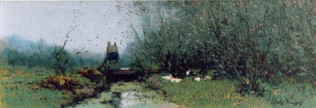 Kuijpers C.  | Ducks in a meadow, oil on canvas 16.0 x 47.0 cm, signed l.r.