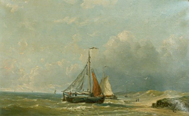 Koekkoek J.H.B.  | Anchored boats, oil on canvas 65.0 x 101.7 cm, signed l.r.