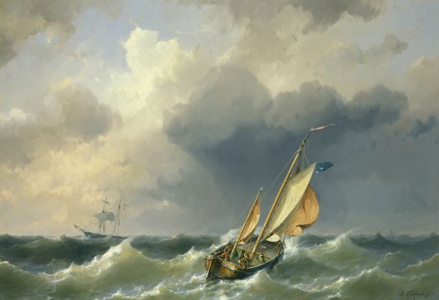 Koekkoek jr. H.  | A sailing vessel at sea with Texel in the distance, oil on canvas 65.2 x 94.7 cm, signed l.r. and dated 1859