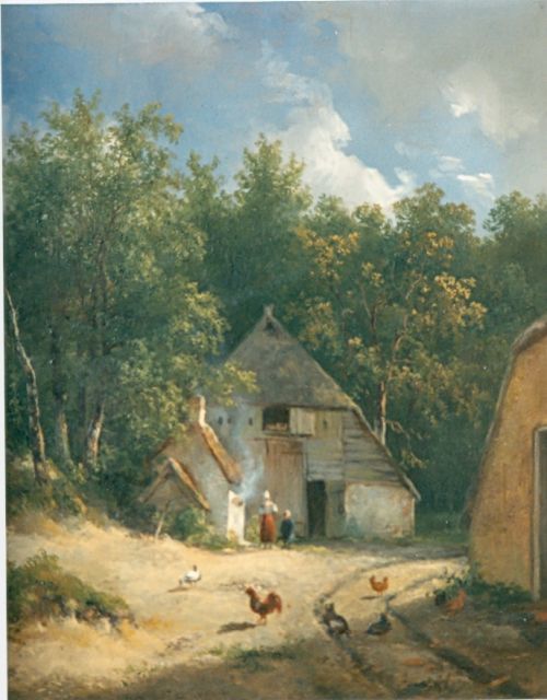 Nuijen W.J.J.  | A yard with chickens, oil on canvas
