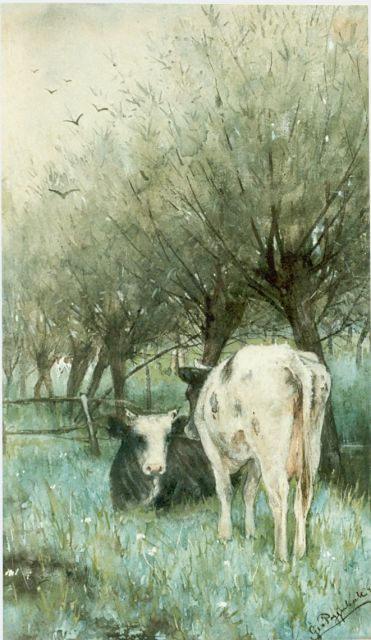 Poggenbeek G.J.H.  | Cows in a meadow, watercolour on paper 37.0 x 22.0 cm, signed l.r. and dated '79