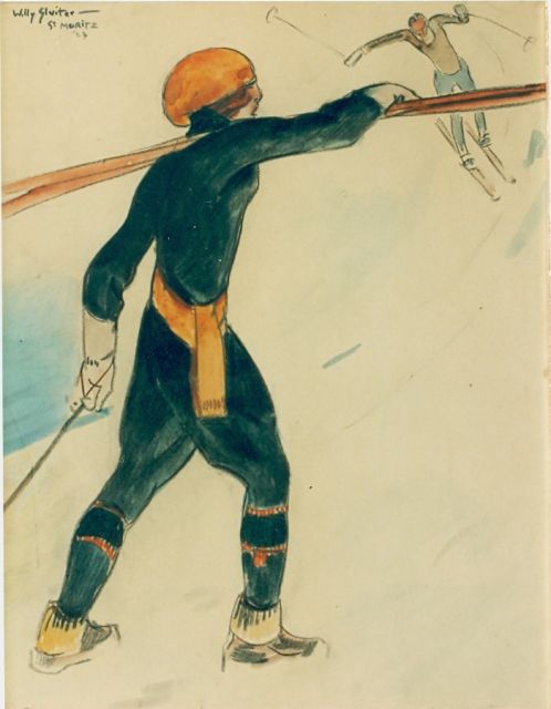 Sluiter J.W.  | Skiing holiday, mixed media on board 48.0 x 37.0 cm, signed u.l.