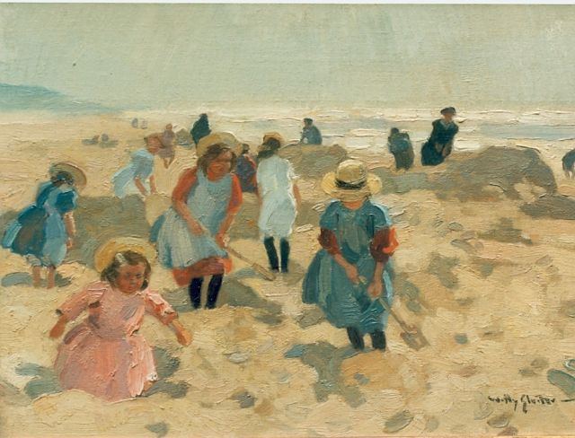 Sluiter J.W.  | Children playing on the beach, oil on canvas 26.5 x 36.3 cm, signed l.r.