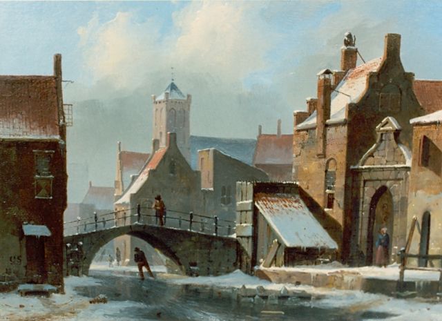 Springer C.  | A skater on a frozen canal, oil on panel 17.2 x 23.2 cm, signed l.o. and dated 1838