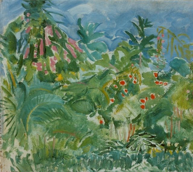 Gouwe A.H.  | A garden, Tahiti, oil on canvas laid down on panel 34.0 x 38.7 cm, signed l.l.