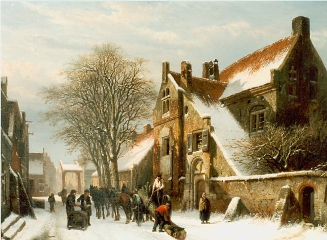 Springer C.  | A view of Hasselt in winter, oil on canvas 46.0 x 62.0 cm, signed l.l. and dated 1862