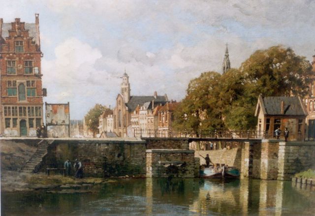 Klinkenberg J.C.K.  | View of a canal, Delfshaven, oil on canvas 40.0 x 53.0 cm, signed l.r.