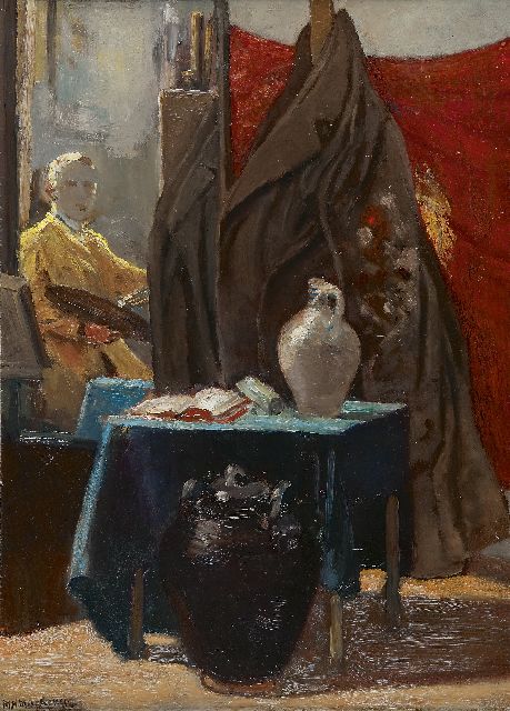 Mackenzie M.H.  | Mirror image in the artist's studio, oil on panel 72.5 x 52.7 cm, signed l.l.