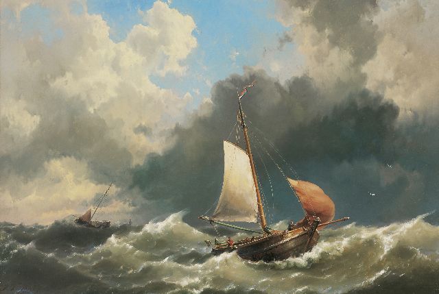 Koekkoek jr. H.  | Fishing boats on wild seas, oil on canvas 113.0 x 166.0 cm, signed l.l. and dated 1859