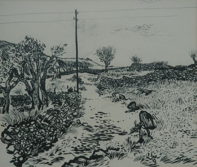 Overmans M.  | A landscape, Indian ink on paper 50.3 x 61.0 cm