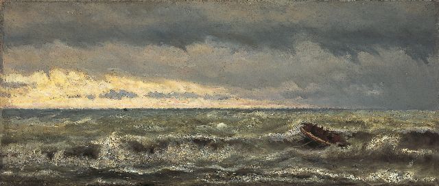 Mesdag H.W.  | Lifeboat in the surf, oil on canvas 44.4 x 103.5 cm, signed l.l. and dated 1869
