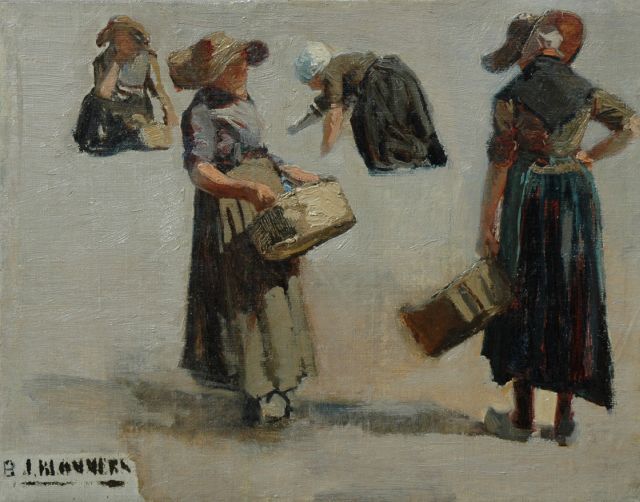 Blommers B.J.  | Fish seller from Katwijk, a study, oil on canvas 29.6 x 37.5 cm, signed l.l.