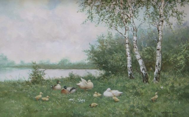 Artz C.D.L.  | Ducks and ducklings on a riverbank, watercolour on paper 35.0 x 53.5 cm, signed l.r.