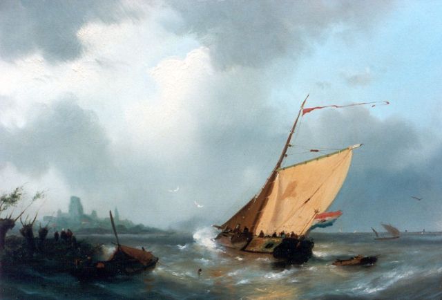 Hilleveld A.D.  | A sailing vessel at sea, oil on panel 30.5 x 46.0 cm, signed l.l. and dated '57