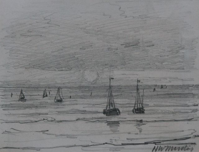 Mesdag H.W.  | Fishing boats off the coast, pencil on paper 8.7 x 11.2 cm, signed l.r.