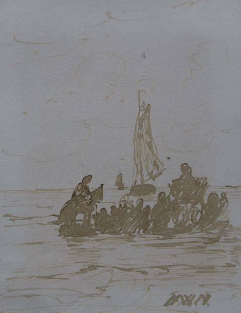 Mesdag H.W.  | Awaiting the fleet, pen in brown ink on paper 11.2 x 8.7 cm, signed l.r. with initials
