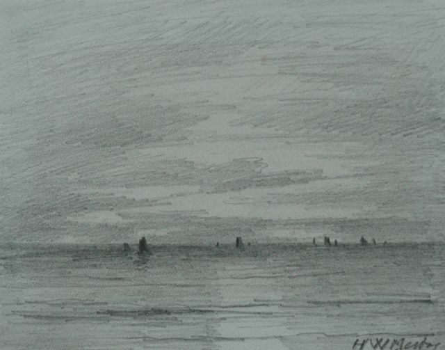 Mesdag H.W.  | The sea near Scheveningen, pencil on paper 8.7 x 11.2 cm, signed l.r. and on the reverse and dated 'Scheveningen 9 July 1892' on the reverse