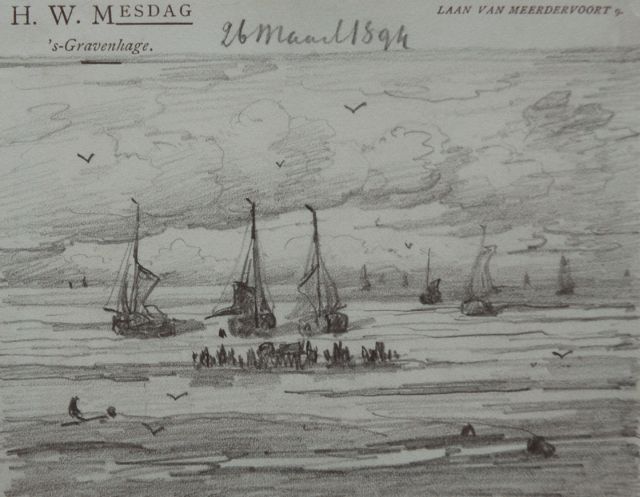 Mesdag H.W.  | The return of the fishing fleet, pencil on paper 11.3 x 14.5 cm, gedateerd 26 Maart 1894