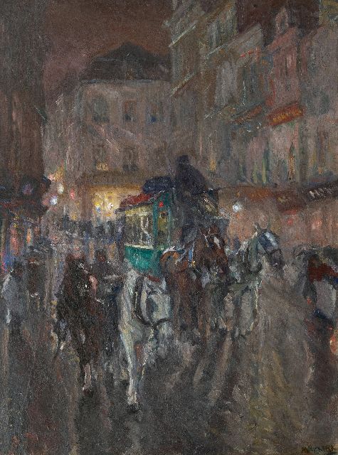 Niekerk M.J.  | An omnibus in the city at night, oil on canvas 115.5 x 85.3 cm, signed l.r. and dated 1919