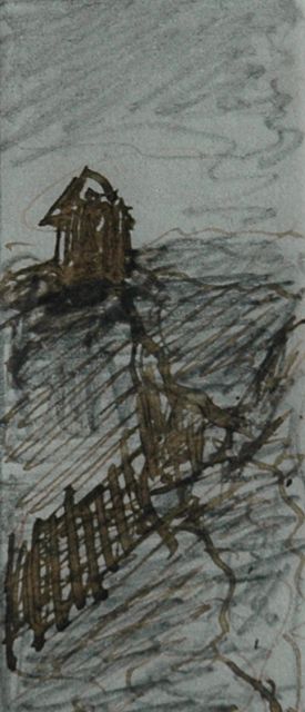 Mesdag H.W.  | Observation post in the dunes, pencil, pen in black ink on paper 6.3 x 2.4 cm