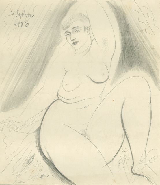 Sychra V.  | Seatede female nude, drawing on paper 23.0 x 20.2 cm, signed u.l. and dated 1926