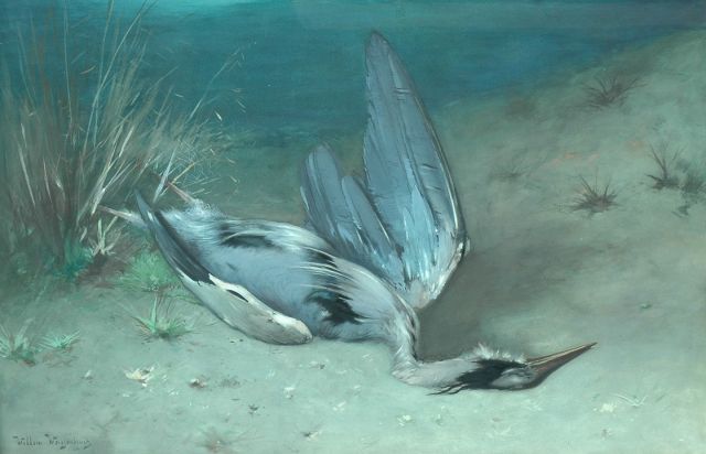 Weissenbruch W.J.  | A heron, gouache on paper 66.5 x 101.5 cm, signed l.l.