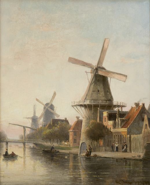 Dommelshuizen C.C.  | Windmill 'De Rosenboom' near the Overtoom, Amsterdam, oil on panel 28.4 x 23.1 cm, signed l.r. and dated 1898