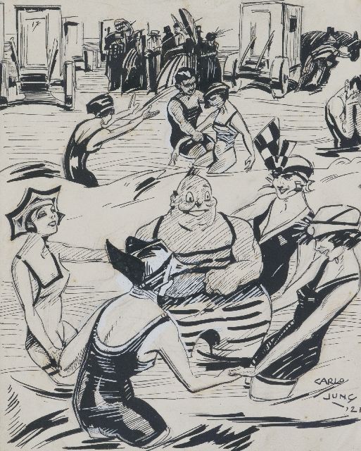 Carlo Jung | Badfestijn (niet te koop), Oost-Indische inkt op papier, 22,0 x 24,0 cm, gesigneerd r.o. en gedateerd '21