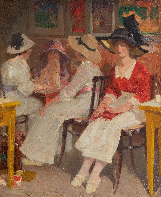 Vaarzon Morel W.F.A.I.  | Young women in a tearoom, oil on canvas 49.3 x 40.5 cm, signed u.r.