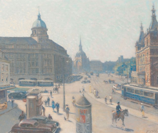 A.P. Schotel | Het Leidseplein, Amsterdam, olieverf op doek, 60,2 x 70,5 cm, gesigneerd r.o.