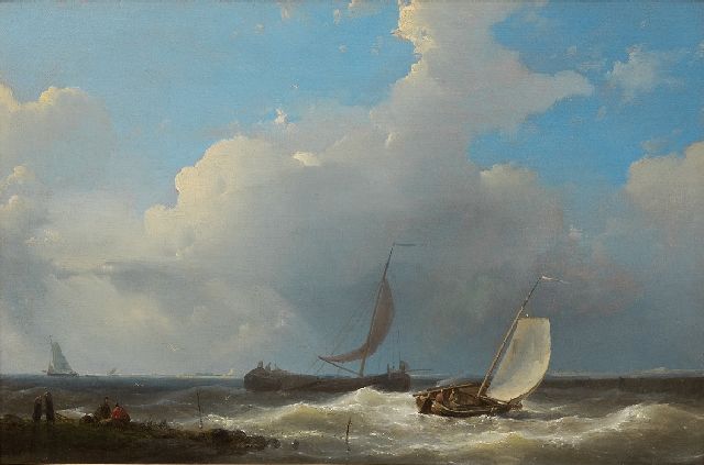 Abraham Hulk | Sailing boats near the coast, oil on panel, 21.5 x 32.3 cm, signed l.l. and dated 1849