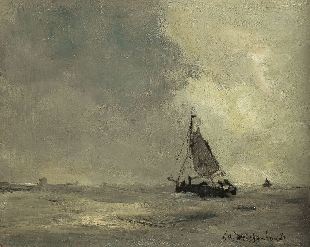 Weissenbruch H.J.  | Heavy weather before the Zeeland's coast, oil on panel 17.3 x 21.6 cm, signed l.r. and painted ca. 1900